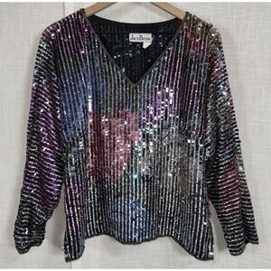 Vintage Jack Bryan‎ Color Colorful Sequin Top Silk Women's 8 10 Shirt